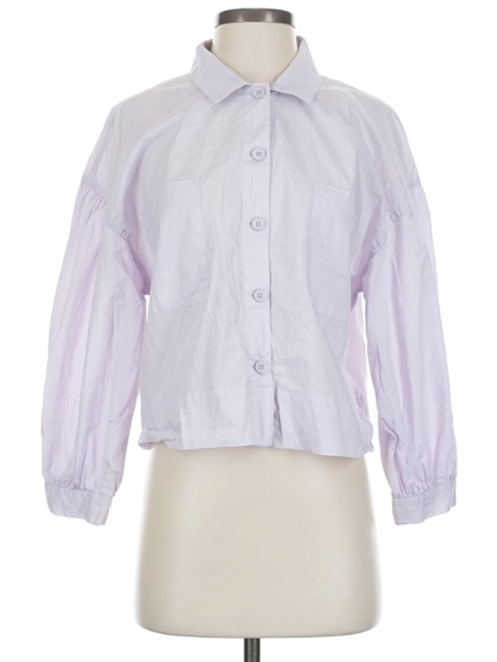 Habitual Womens Size Large Cropped Button Down Shirt Light Purple Balloon Sleeve